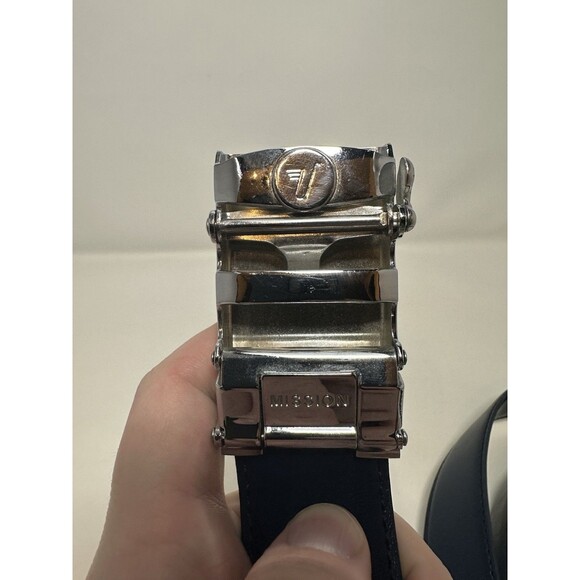 Mission Belt Mens Leather Ratchet Size 36-40 Navy Blue - Picture 2 of 8